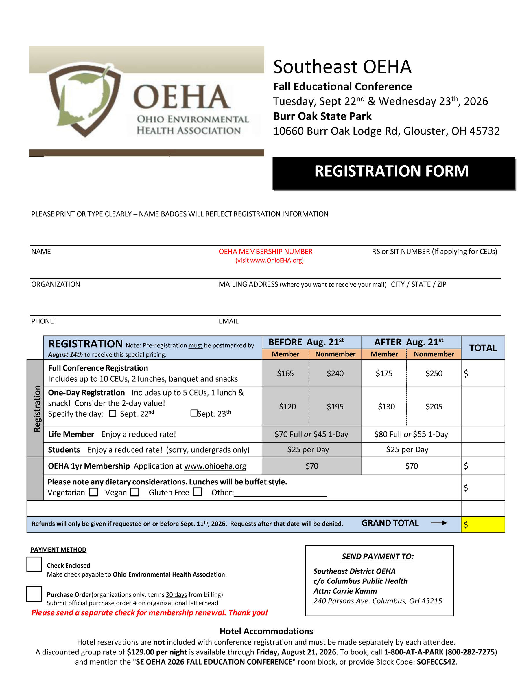 SE OEHA Registration Form